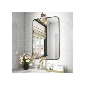 Miroir Mural Rectangulaire 51x71 cm Cadre Aluminium Noir Design Moderne Minimaliste pour Salle de Bain Salon et Chambre - Neuf