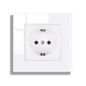 Prise murale en verre trempé - 1 compartiment - Blanc - Contact de protection - Plaque en verre trempé - 86 mm x 86 mm - 16 A - 250 V - Neuf