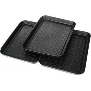 KGABERY-Lot De 3 Petits Bacs À Chaussures-Égouttoir À Chaussures Étroits-35x27x2,5 Cm-Tapis D'Égouttement Pour Chaussures-Noir - Neuf