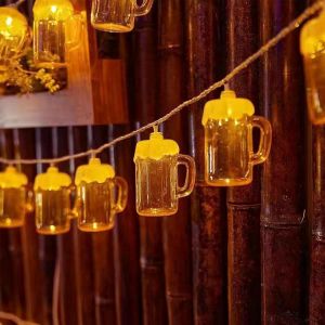 KAL-Guirlande Lumineuse À 10 Led En Forme De Chope À Bière - 1,5 M - Fonctionne Avec Piles - Décoration D'Été Pour Bar, Fête, Mariage, Jardin, Fête De La Bière, Noël, Intérieur Et Extérieur - Neuf