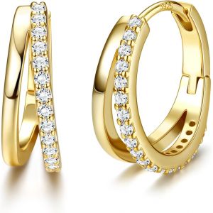 Kal-Boucles D'oreilles Femme Plaqué Or 14 Carats, Boucles Doreilles Cartilage Argent Sterling 925 Huggie Hoops Petites Créoles Hypoallergénique Légères Bijoux Cadeaux Pour Fille - Neuf