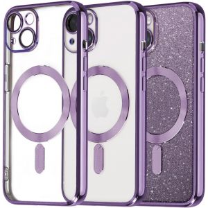 Maa-Coque Pour Iphone 14 Magnétique[Compatible Avec Magsafe][Carte Paillette] Housse Transparente Glitter Souple Silicone Tpu Étui Antichoc Protection Cover - Rose - Neuf