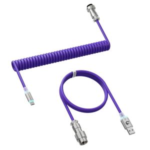 KAL-C01 Ultra C&acirc;ble De Clavier Spiral&eacute;, Pour Clavier Gamer 8000Hz Rapid Trigger, Usb-A Vers Usb-C, C&acirc;ble Aviateur En Tpu Avec Connecteur D'Aviation En M&eacute;tal, &Eacute;clairage Rgb, Pour Pc/Mac, Violet - Neuf