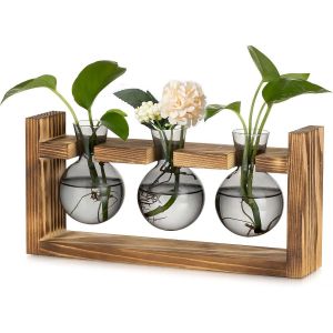 Station De Propagation En Verre Pour Maison: Vintage Terrarium Plante Avec Cadre En Bois Pour Int&eacute;rieur Salon Cuisine Fen&ecirc;tre Table D&eacute;cor-Gris Vase Fleur Pour Plantes Hydroponie Bouturage - Neuf