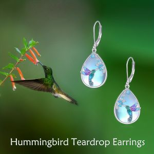Boucles D'oreilles Colibri 925 Argent Sterling, Boucles D'oreilles Pendantes Oiseau, Bijoux En Forme De Larme, Cadeaux En Pierre De Lune Pour Femmes - Neuf
