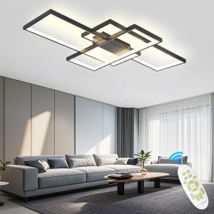 Subzonal-Lustre Moderne, Plafonnier Led Salon Rectangulaire, Dimmable En M&eacute;tal Acrylique, Plafonnier Salon Design Avec Telecommande,Noir,80 * 45 Cm/65 W - Neuf
