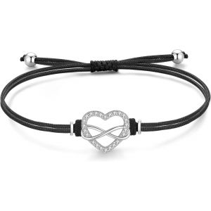 Eryi-Coeur Infini Bracelet Femme Enfant Fille Argent 925, Porte Bonheur Personnalisé Bracelet Amitié Femme, Coeur Bracelet Cordon Cuir Maman Mere Fille Soeur, Idee Cadeau Femme - Neuf
