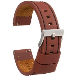 Bracelet Cuir Veau Cir&eacute; Style Vintage Couture Blanche &iquest; Pour Montre Sportive Ou Classique &iquest; Tailles 18mm 20mm 22mm 24mm 26mm &iquest; Fait Main &iquest; Noir Ou Marron 384 - Neuf