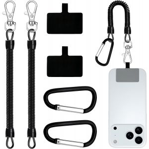 JGD-2 Cordon Anti-vol pour t&eacute;l&eacute;phone spiral&eacute;, Cordon &agrave; Ressort avec 2 Patchs pour t&eacute;l&eacute;phones Portables, Anti-vol avec Mousqueton, Convient &agrave; la Plupart des Portables pour randonn&eacute;e - Neuf