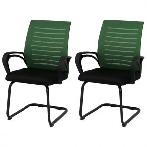 Lot de 2 chaises de salle &agrave; manger HWC-K51, chaise avec accoudoirs, tissu/textile (250 g/m&sup2;) MVGvert, structure noire - Neuf