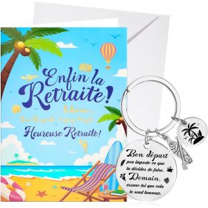 MEVRONISSHOP-Porte-Cl&eacute;s Carte D&eacute;part Retraite avec Enveloppe, Carte de V?ux Heureuse Retraite Cadeau Porte-Cl&eacute; pour Femme Homme Collegue, en Or Brillant, ENFIN LA RETRAITE - Neuf