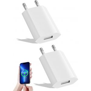 Kal-Chargeur Usb, 5v 1a Prise Usb, Prise Chargeur, Adaptateur Universel Pour I-Phone, Tablette, Sam-Sung, Smartwatch Et Plus - Électrique Adaptateur Pratique Et Sécurisée (2pcs) - Neuf