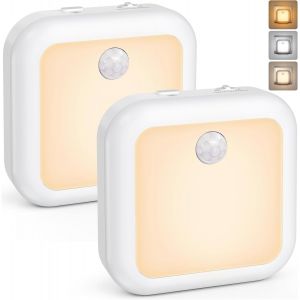 Veilleuse À Pile, [Lot De 2] Veilleuse Led Batterie Avec Capteur Crépusculaire Et Détecteur De Mouvement, Lampe De Placard Avec 3 Températures De Couleur, Pour Chambre,Couloir,Cuisine - Neuf