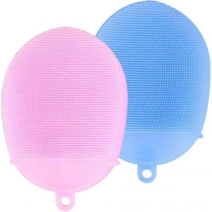 Brosse Corporelle En Silicone Doux,Brosse De Massage Corporel 2 Pièces,Brosse De Massage Spa,Gant De Douche De Bain De Lavage Corporel Pour Exfolier La Peau Massage Spa (Bleu + Rose) - Neuf