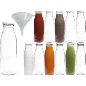 Lot De Bouteilles En Verre/Bouteilles De Lait 250 Ml Avec Entonnoir &Agrave; Vis &iquest; Argent&eacute;es, Verre, Deckel Wei&szlig;, 12 X 500ml - Neuf