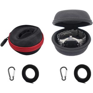 Kal-2 Pièces Boîte Montre Voyage, Boîtes De Voyage Pour Montre, Montre Ronde Boîte De Rangement, Avec 2 Mousquetons, Convient À Toutes Les Montres Inférieures À 50 Mm (Noir, Rouge) - Neuf