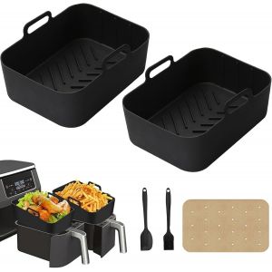 2 Pcs Moule Silicone Air Fryer, Doublure Moule , Plateau Rectangulaire Airfryer, Accessoires Air Fryer, Y Compris Grattoir Silicone, Brosse Silicone Et 150 Feuilles De Papier À Huile - Neuf