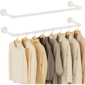 Tringle &agrave; V&ecirc;tements Murale 97cm, Portemanteaux Muraux, Porte Manteau Industriel, pour Salle de Bain, Vestiaire, Couleur Cr&egrave;me, 2-Pack, YMG002BW-2 - Neuf