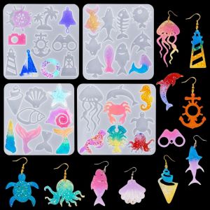 37 Pi&egrave;ces Moules En R&eacute;sine Pour Boucles D'oreilles &Eacute;poxy R&eacute;sine Lot Moulage Bijoux Silicone Moules Phare M&eacute;duse Coquille Resin Molds Moule De Coul&eacute;e Porte-Cl&eacute;s Pendentifs - Neuf