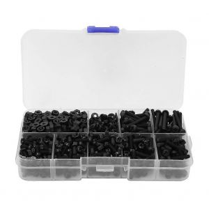 800pcs / boîte M3 Nylon Vis Écrou Rondelle Combinaison Kit Fixations Accessoires MatérielNoir - Neuf