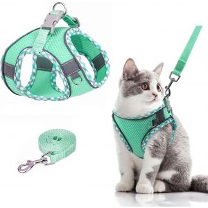 Harnais Chat, Harnais Petit Chien Laisse Anti &Eacute;vasion, Harnais Chaton R&eacute;glable, Chat Refl&eacute;chissant Gilet Respirant, Harnais Et Laisse S&eacute;curit&eacute;, Harness Harnais Pour Chats Puppy, Vert-Xxs - Neuf
