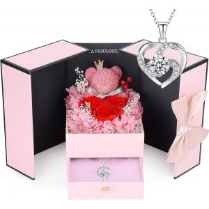 Cadeaux pour Les Femmes - Roses Uniques conserv&eacute;es Fleurs &eacute;ternelles avec Collier Cadeaux pour la Petite Amie &Eacute;pouse Maman &agrave; L'occasion de la F&ecirc;te des M&egrave;res - Neuf