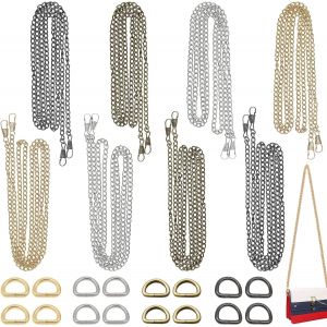 MEVRONISSHOP-8 Pi&egrave;ces Cha&icirc;ne de Sac &agrave; Main, Cha&icirc;ne de Rechange en M&eacute;tal Chaine Sac a Main de 120 cm avec 16 Anneaux en D pour Sac &agrave; Bandouli&egrave;re Sac &agrave; Main Bandouli&egrave;re (4 Couleurs) - Neuf