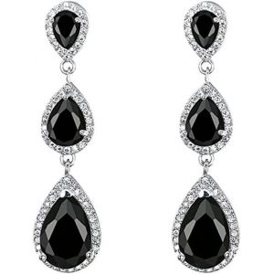 Kal-Boucles D'oreilles Pendantes Pour Femme Filles Teardrop Cristaux Zircon Boucle D'oreille Grand Géométrique Mode Boucle D'oreille Bijoux (Noir) - Neuf