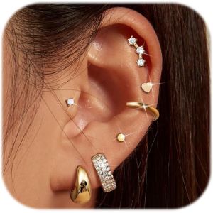 Kal-Paires De Boucles D'oreilles Cr&eacute;oles Hypoallerg&eacute;niques Plaqu&eacute;es Or 14 Carats Pour Femme, En Acier Chirurgical 316l, &Agrave; Dos Plat, Pour Piercings Multiples, Bijoux Cadeau, Or Et Argent - Neuf