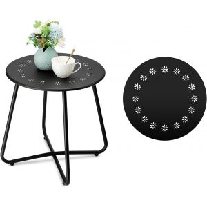Ulteronixshop-Table D'appoint D'ext&eacute;rieur Avec D&eacute;coupes De Fleurs, Table D'appoint De Patio En Acier R&eacute;sistant Aux Intemp&eacute;ries, Petite Table D'appoint Ronde En M&eacute;tal Pour Terrasse, Cour, Balcon, Jard - Neuf