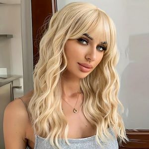 Kgabery-Perruque Pour Femme,Longueur Moyenne,Ondulée,Avec Frange,Pour Femme,Perruque Synthétique Naturelle Bouclée,Pour Le Quotidien,Cosplay,Fête Costumée,Halloween,Carnaval,Perruque - Neuf