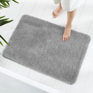 KAL-Tapis De Salle De Bain, 60 X 90Cm Moelleux Microfibre Absorbant Antidérapant Tapis De Bain, Tapis De Bain Lavable Pour Baignoire, Douche Et Salle De Bain (Gris) - Neuf