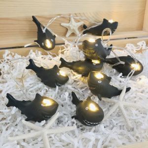Lbgwp60-Décorative Pour Chambre À Coucher Pour Enfants Avec Requin Noir 1,65 Mètres, 10 Led, Blanc Chaud À Piles (Requin Noir) - Neuf