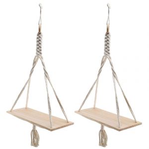 Étagères Suspendues Pour Mur,Paquet De 2 Cintres En Bois Flottants Pour Plantes Avec Tissage En Macramé Fait À La Main,B - Neuf