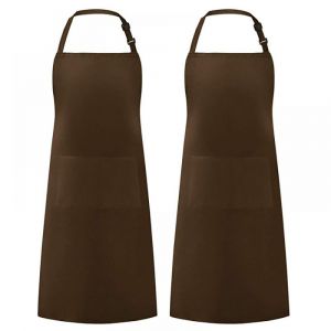 2 pi&egrave;ces tablier de jardinier marron tablier de cuisine caf&eacute; barbecue composition florale v&ecirc;tements de travail tablier licou - Neuf