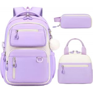 KALSC-Sac À Dos D'Écolier Avec Sac À Déjeuner Et Trousse À Crayons,Grand Sac À Dos De Loisirs,Étanche,Sac À Dos D'École,Sac À Dos Décontracté Pour Enfants Et Femmes - Neuf