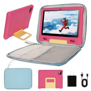 Tablette enfant 10 Pouces Android 14, 16 Go + 128 Go + 1To TF, Écran HD 1280x800 IPS, Widevine L1, 5000 mAh, Contrôle Parental, Préinstallé KIDOZ, avec Kid-Proof Étui Rose et Sac d'ordinateur Bleu - Neuf