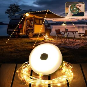 Jgd-10m Cha&icirc;ne Lumineuse De Camping Enroulable, Cha&icirc;ne Lumineuse Led D'ext&eacute;rieur &Eacute;tanche 4 En 1 Avec 9 Modes D'&eacute;clairage, Portable Lampe De Camping Usb Rechargeable Pour Le Camping, La Randonn&eacute;e - Neuf