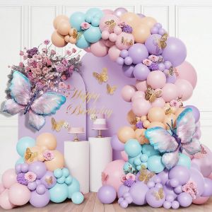 CAUC-Yosiio Kit Arche Ballon Anniversaire - 96 Pi&egrave;ces Rose Violet avec Papillon pour D&eacute;coration, Baby Shower, Mariage - Neuf