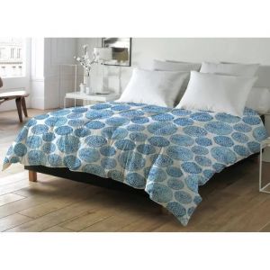 Couette - P&eacute;tales Bleue/Jungle - 140x200 Cm - Garnissage 300g/M&sup2; - Fabrication Fran&ccedil;aise - Neuf