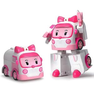 Robocar Poli Amber Transformable Robot, 4"" Transformable Action Toy Figure V&eacute;hicules Guide Cadeau pour Enfants, Ensemble de Jeu de V&eacute;hicule d'Urgence, Anniversaire de Vacances re - Neuf