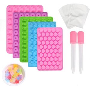 Kalanka-Moule &Agrave; Bonbons Silicone 5pcs Moules &Agrave; Chocolat En Silicone Moule &Agrave; Gateaux Moule &Agrave; Gel&eacute;e Moule &Agrave; Glace Avec 2 Compte-Gouttes Et 100 Sac D'emballage (Forme Donut/Dinosaure/Coeur/Ours/Animal) - Neuf