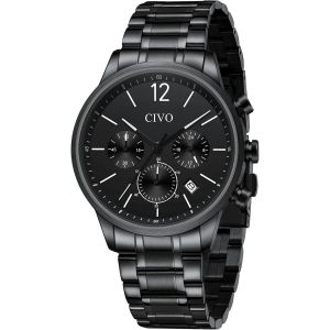 Eryi-Montre Homme Acier Noir Doré Argent Montre Homme Analogique Chronographe Étanche Montre Pour Homme Luxe - Neuf