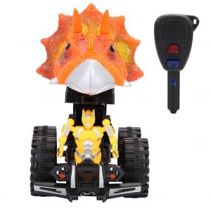 Mini voiture de simulation de dinosaure avec eclairage musical (Triceratops jaune terreux) - Neuf