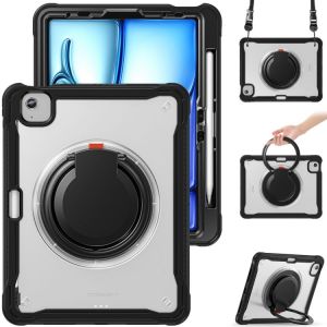 Coque Hybride Robuste Avec Support Anneau Pour Ipad Air 11 2024/2025 - Noir Transparent - Neuf