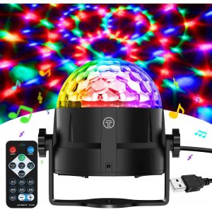 Boule Disco De Commande Vocale, 360° Rotative Boule À Facette Couleurs,3 Modes De Musique Jeux De Lumiere Avec Usb 4M Télécommande Et Câble, Boule A Facette Lumiere Disco Pour Fête/Noël/Dj - Neuf