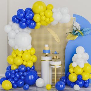 CAUC-Kit Arche Ballons Bleu Jaune Blanc, 125Pcs Ensemble Guirlande Ballons Bleu Jaune Blanc, Ballons F&ecirc;te En Latex Pour Baby Shower Fian&ccedil;ailles Anniversaire Mariage Remise Des F&ecirc;te Pique-Nique D&eacute;cora - Neuf