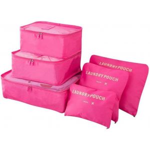 KALANKA-6-en-1 set de Organiseurs de Bagage pour Voyage,Ensemble Complet de Diff&eacute;rents Taille sacs de Voyage Rangement,Organisateurs Valises en Nylon 3 Cubes + 3 Sacs de Voyage (Rose) - Neuf