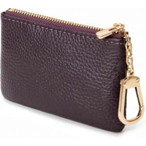 NSIECD-Porte-monnaie en cuir pleine fleur pour homme et femme - &Eacute;tui &agrave; cl&eacute;s en cuir Coin Purse Petit portefeuille pour femmes avec porte-cl&eacute;s, violet fonc&eacute;, Moderne et minimaliste - Neuf