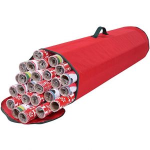Sac de rangement pour papier cadeau (rouge) Organiseur de papier cadeau sous le lit en tissu Oxford 600D pour ranger plusieurs rouleaux de papier cadeau, conteneur de 101 cm de long - Neuf